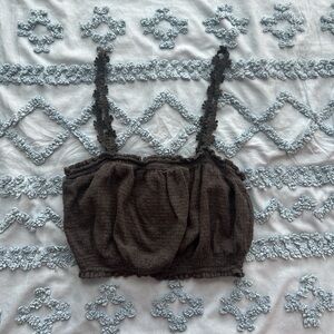 Forever 21 Black Cropped Tank with Light Blue Crochet Detail